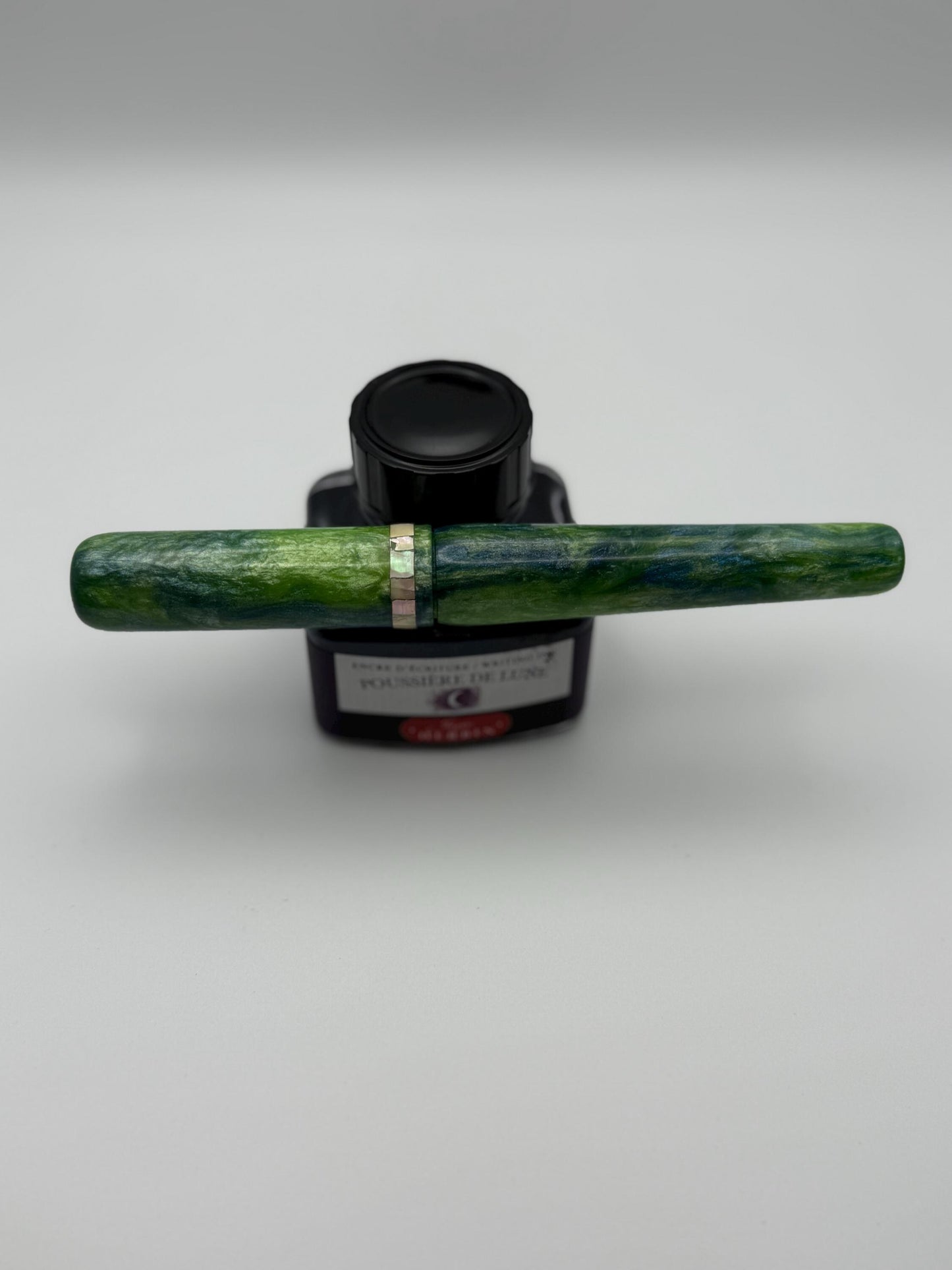 The Nori. Abalone Inlay, Green, Blue and White Cast Resin Fountain Pen with Bock Nib