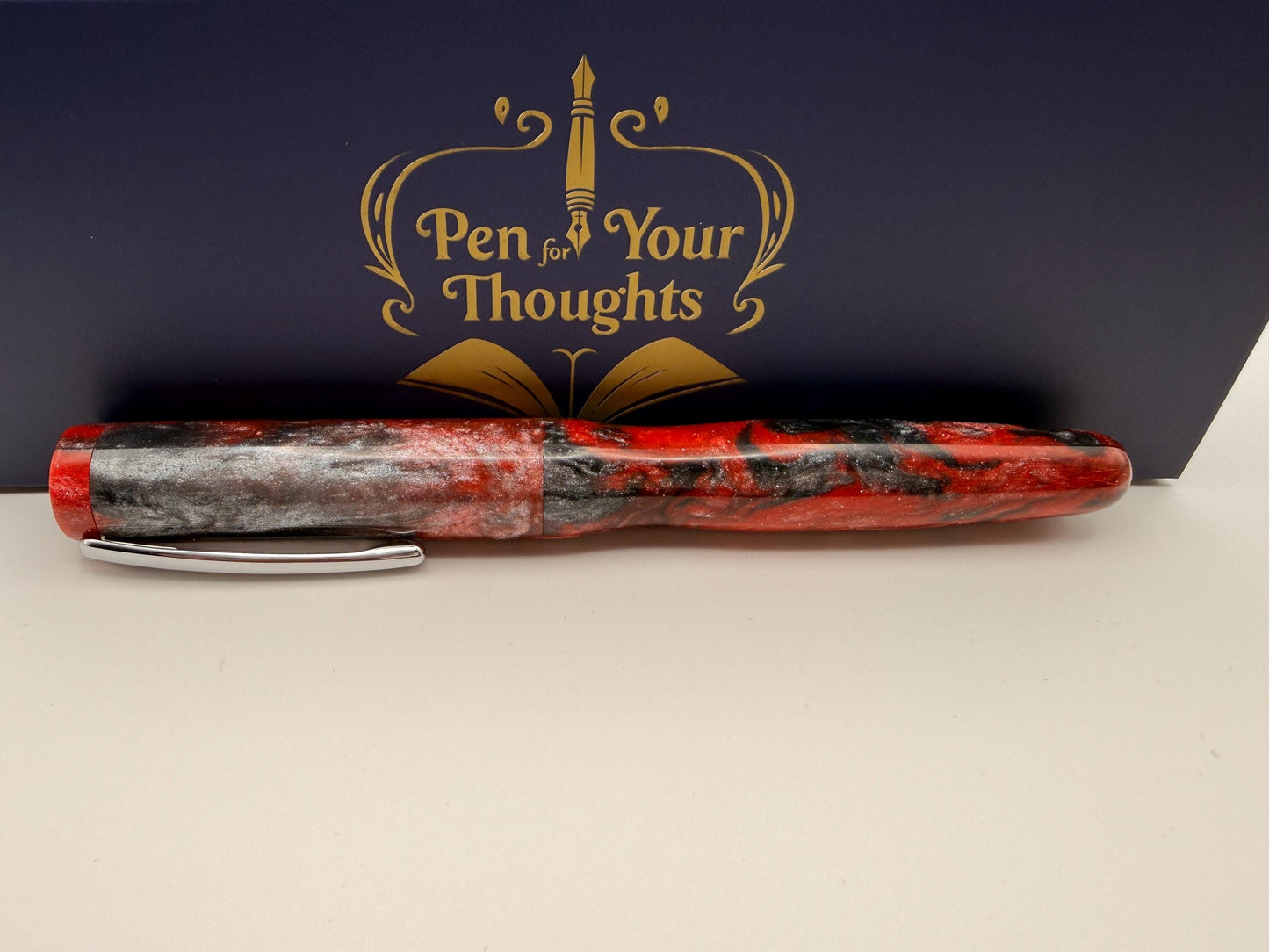 The State Hand Turned Fountain Pen - Red, Gray, and White Bock Nib