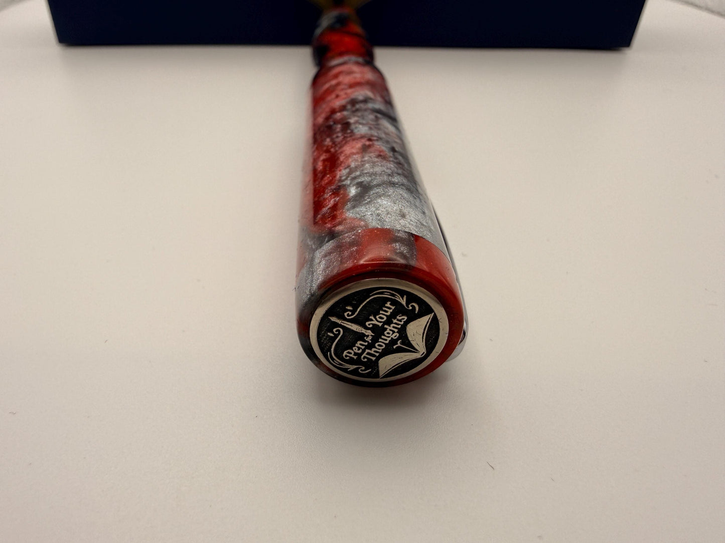 The State Hand Turned Fountain Pen - Red, Gray, and White Bock Nib