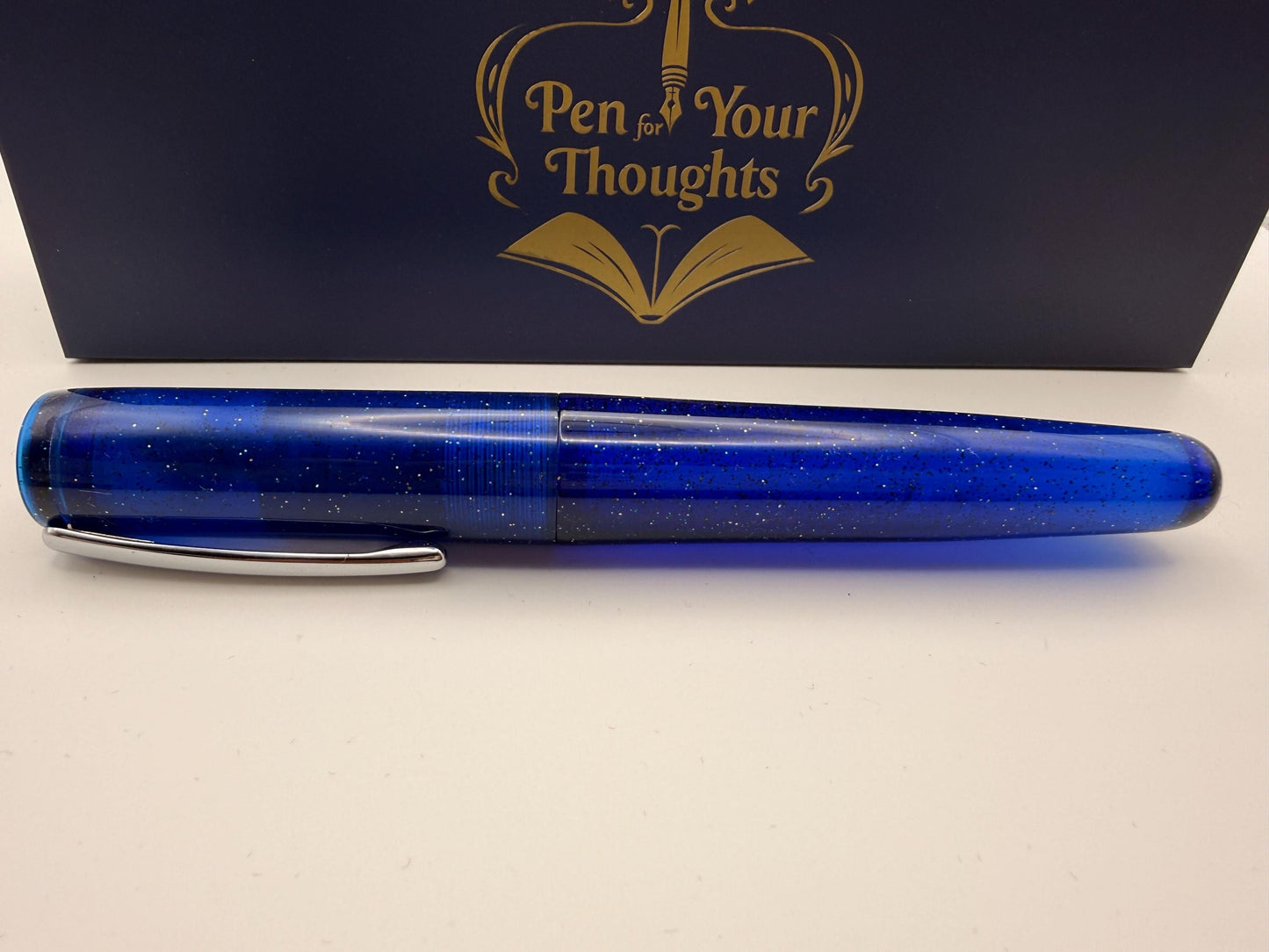 Glitter Blue Custom Bespoke Seamless Cast Resin Fountain Pen with Bock Nib