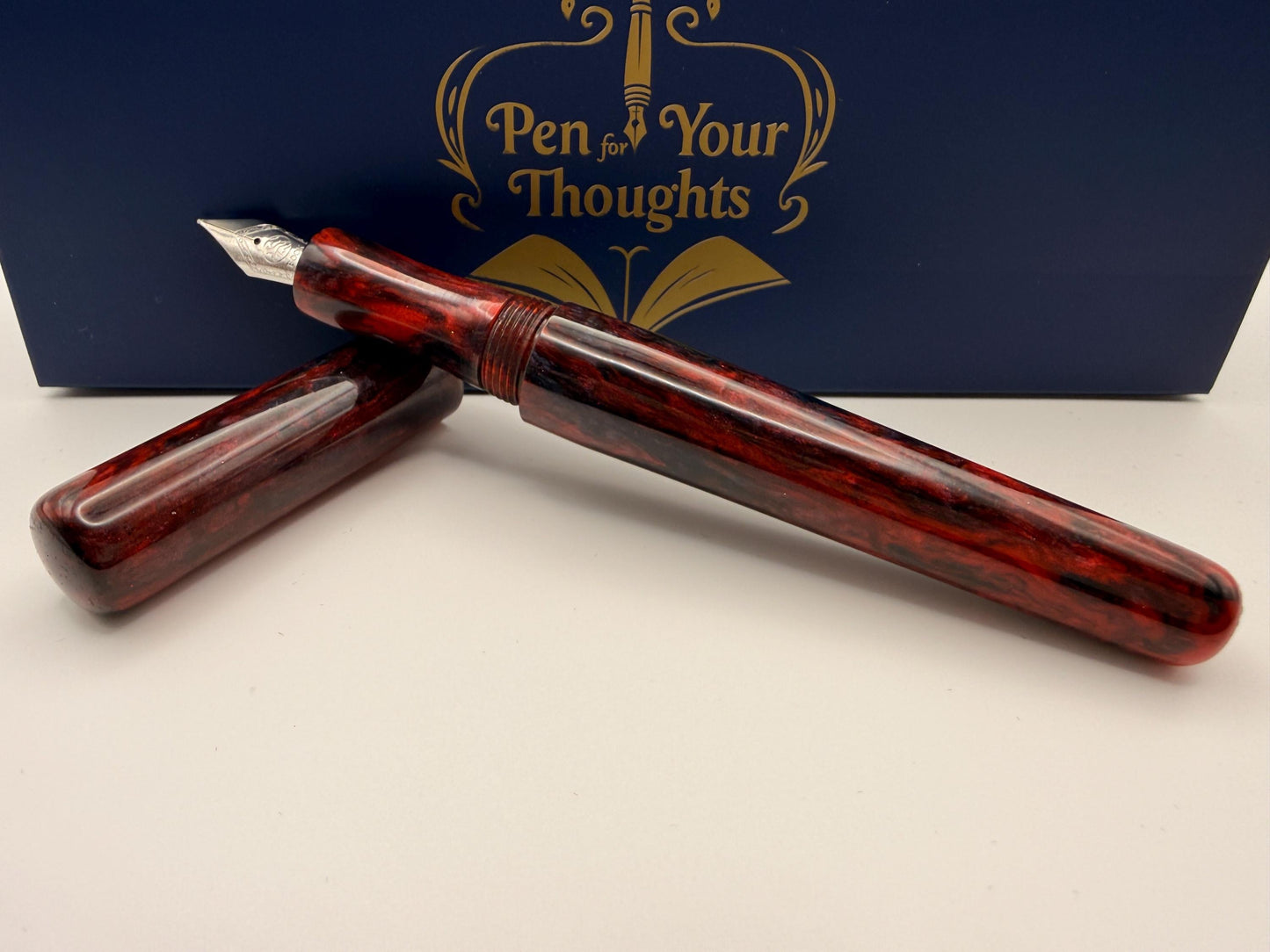 Red Flow Bespoke Seamless Red and Black Cast Resin Fountain Pen with Bock Nib