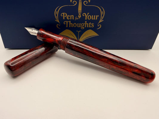 Red Flow Bespoke Seamless Red and Black Cast Resin Fountain Pen with Bock Nib