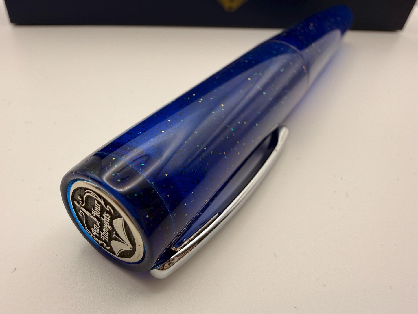 Glitter Blue Custom Bespoke Seamless Cast Resin Fountain Pen with Bock Nib