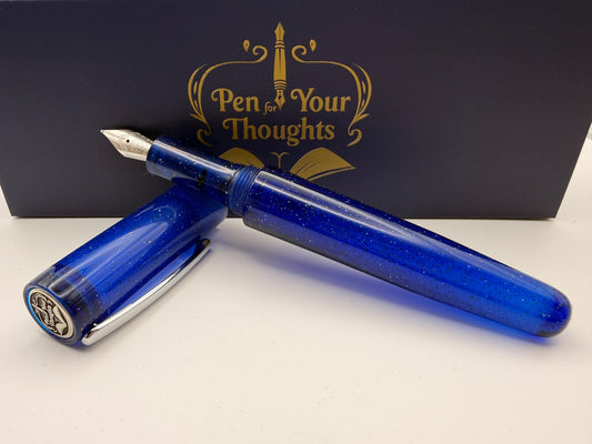 Glitter Blue Custom Bespoke Seamless Cast Resin Fountain Pen with Bock Nib