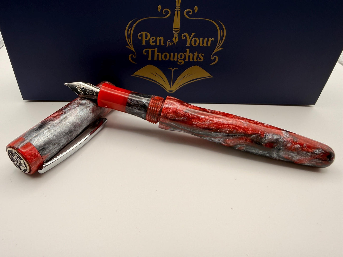 The State Hand Turned Fountain Pen - Red, Gray, and White Bock Nib