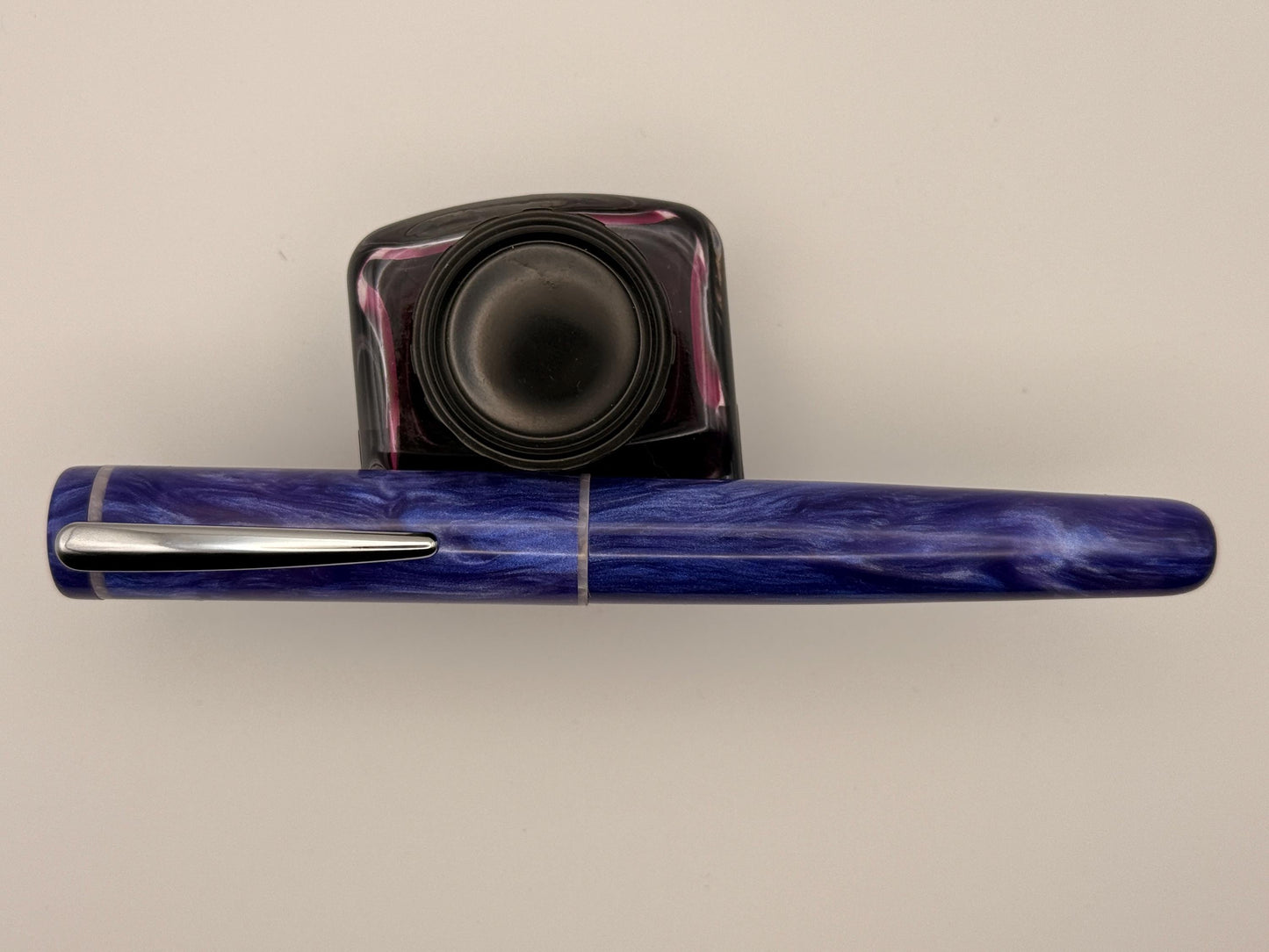 The Noble Cast Resin Fountain Pen with Clip: Bock Nib, White Accents